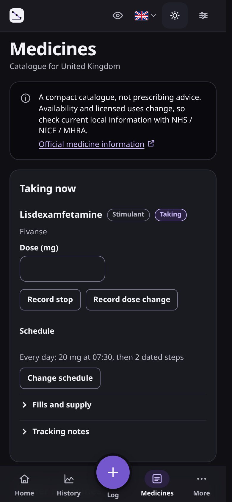 Medicines screen
